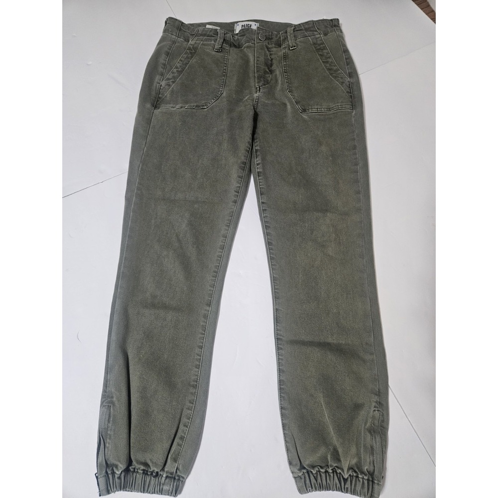 PAIGE Mayslie Joggers in Vintage Ivy Green Ankle Cropped With Zippers Womens 28